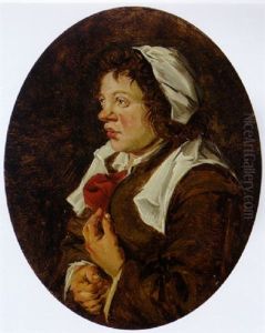 A Young Peasant Woman In A Brown Dress And A White Cap by Johannes Fransz Hals