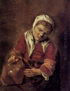 A Portrait Of A Peasant Girl Pouring A Drink From A Jug by Johannes Fransz Hals