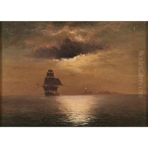 Moonlit Maritime Scene With Lighthouse by William Formby Halsall