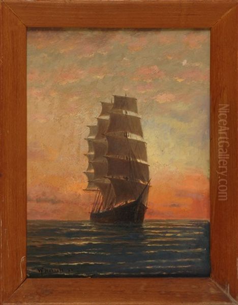 Full Rigged Ship Under Sunset Skies - view 1