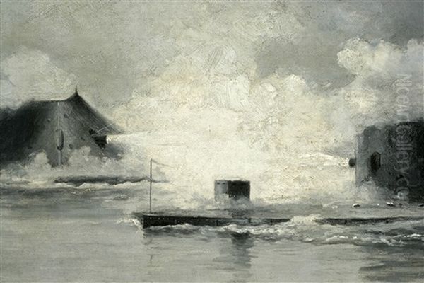 The Battle Of Hampton Roads Between The U.s.s. Monitor And C.s.s. Virginia by William Formby Halsall