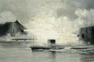 The Battle Of Hampton Roads Between The U.s.s. Monitor And C.s.s. Virginia by William Formby Halsall