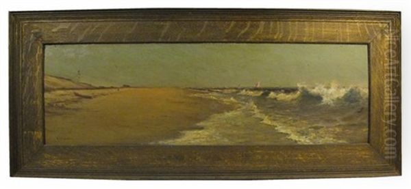Beach View With Figures And Crashing Waves - view 1