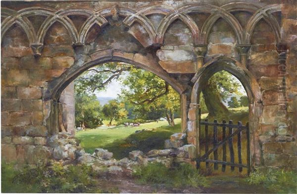 A Wooded Landscape With Cattle Seen Through Ruined Gothic Arches - view 1
