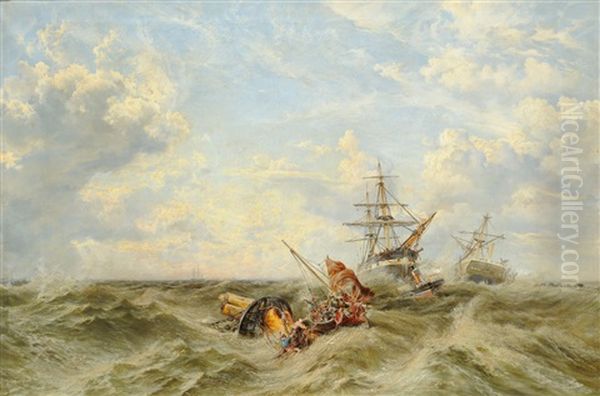 Stormy Seascape With Figures Being Rescued From Wreckage - view 1