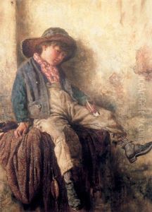 A Young Fisherboy Resting On A Net