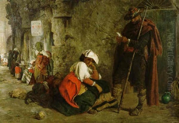 Contadini Waiting For Hire: Scene At The Theatre Of Marcellus, Rome - view 1