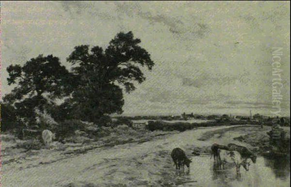Cattle Watering Before A Village - view 1
