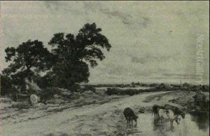 Cattle Watering Before A Village by Keeley Halswelle