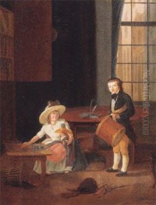 Portrait Of A Boy And A Girl In An Interior by Jean Baptiste Ham