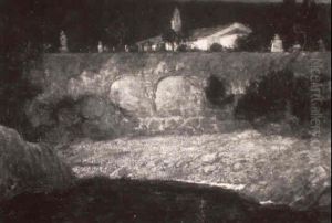 Friede (nachtliche Steinerne Bogenbrucke Mit Kirche) by Willy Hamacher
