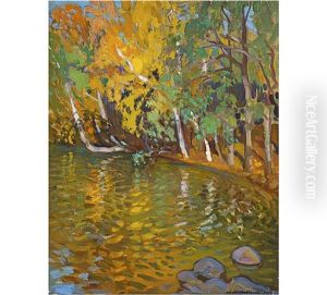 Birches On Autumn Shore, Vesijarvi Lake