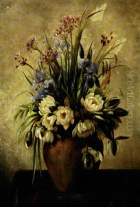 Opstilling Med Sommerblomster, Akander Og Iris I Vase