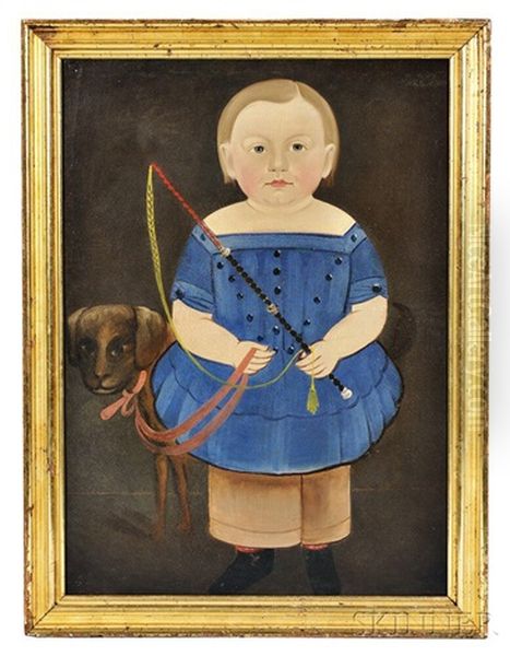 Portrait Of A Boy In A Blue Dress With His Dog - view 1