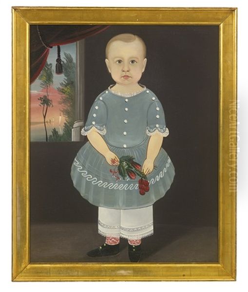 Young Boy In Grey With Flowers - view 1