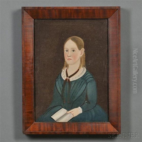 Portrait Of A Girl In Blue Dress Holding A Book - view 1