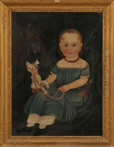 Portrait Of Young Girl Seated In A Rocking Chair With Her Dog by Sturtevant J. Hamblen