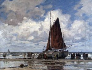Fishermen At The Boats by Wilhelm Hambuechen
