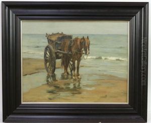 Strandscene Met Paard Ingespannen Voor De Tweewielige Kar Van De Schelpenvisser by Wilhelm Hambuechen