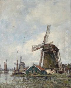 Landschaft Mit Windmuhlen by Wilhelm Hambuechen