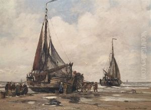 Fishing Boats At The North Sea by Wilhelm Hambuechen