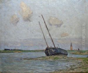 Ruhendes Fischerboot Vor Dem Kustenort by Wilhelm Hambuechen