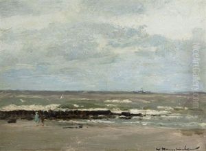 Spazierganger Am Strand Bei Knokke by Wilhelm Hambuechen