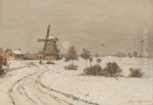 Winterlandschaft Mit Windmuhle by Wilhelm Hambuechen