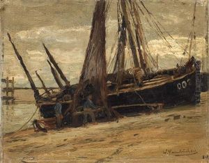 Aufliegende Boote Am Strand by Wilhelm Hambuechen