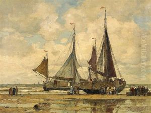 Anlandende Kustensegler Am Strand by Wilhelm Hambuechen