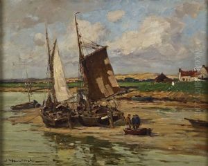 Kustenlandschaft Mit Fischerbooten by Wilhelm Hambuechen