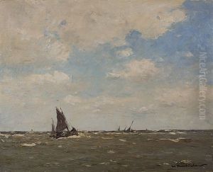 Fishing Boats At Sea by Wilhelm Hambuechen