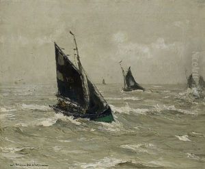 Fishing Boats On The High Sea by Wilhelm Hambuechen