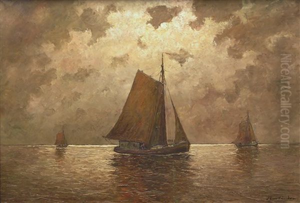 Nachtliche Kustenszen Mit Drei Seglern - view 1