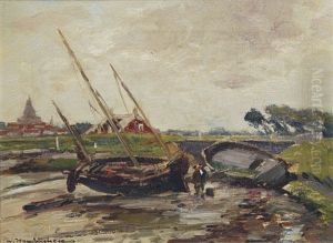 Ships In A Canal At Ebb Tide Ships In A Canal At Ebb Tide