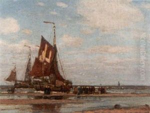 Fischmarkt Am Strand Von Katwijk by Wilhelm Hambuechen