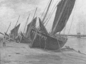 Nordseekuste Mit Angelandeten Fischerbooten by Wilhelm Hambuechen