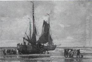 Fischerboote Und Pferdekarren Am Strand