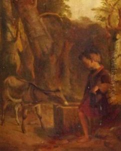 Young Boy With Donkey Drinking From A Well by Samuel Baldwin