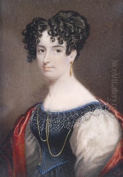 Bildnis Einer Dame Mit Dunklen Locken Und Rotem Umhang - view 1