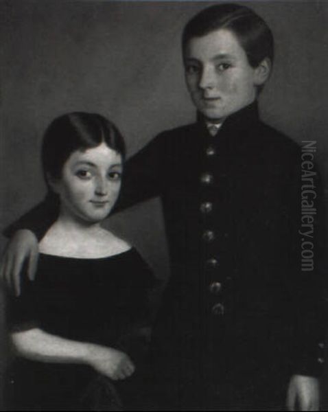 Victorian Portrait Of A Brother And Sister In A Landscape - view 1