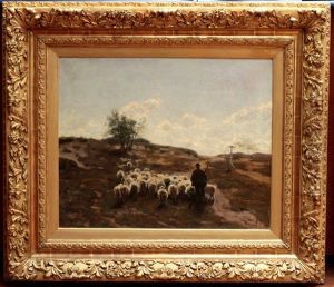 Berger Et Ses Moutons Sur Le Chemin by Willem Hamel