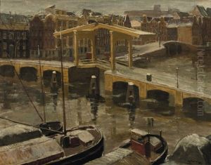 Magere Brug In Sneeuw by Willem Hamel