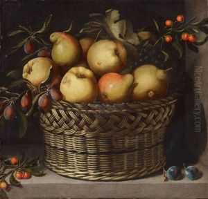 Still Life With Apples, Quinces, Plums, And Cherries In A Basket by Juan Van Der Hamen Y Leon