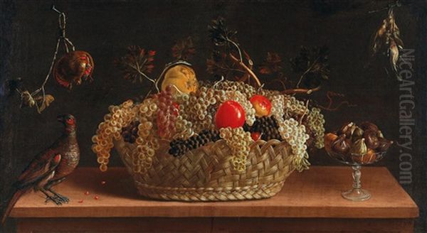 Grapes And Other Fruit In A Basket On A Table - view 1