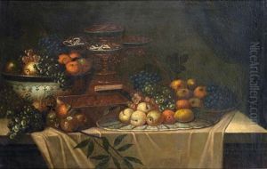 Nature Morte De Fruits Et Confiseries Sur Un Entablement De Pierre