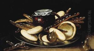 Bread And An Earthenware Jug On A Pewter Plate