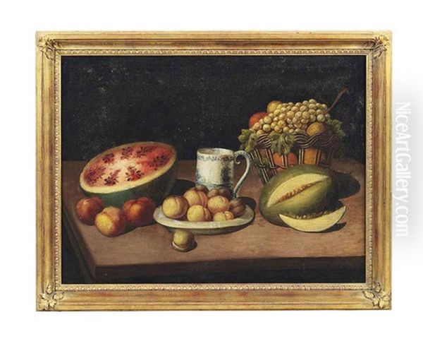 Watermelon, Peaches, Grapes And Other Fruits On A Table - view 1