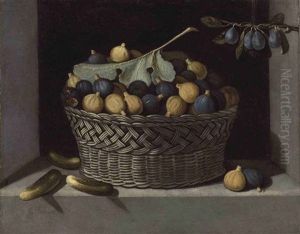 A Basket Filled With Black And White Figs In A Sculpted Niche With Cucumbers And Prunes A Basket Filled With Black And White Figs In A Sculpted Niche With Cucumbers And Prunes