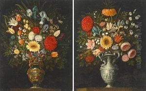A Still Life Of Roses, Tulips, Lilies, Irises And Other Flowers In A Silver Urn (+ A Still Life Of Roses, Irises, Tulips And Other Flowers In A Bronze And Gilt Urn; Pair) by Juan Van Der Hamen Y Leon